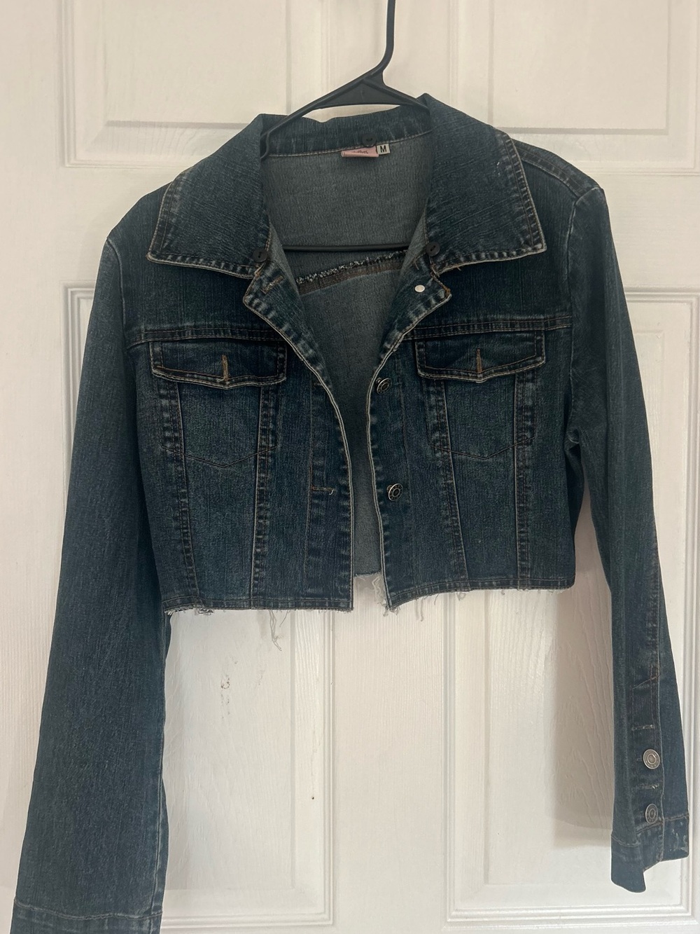 Cropped Dark Wash Denim Jacket - Dark Blue